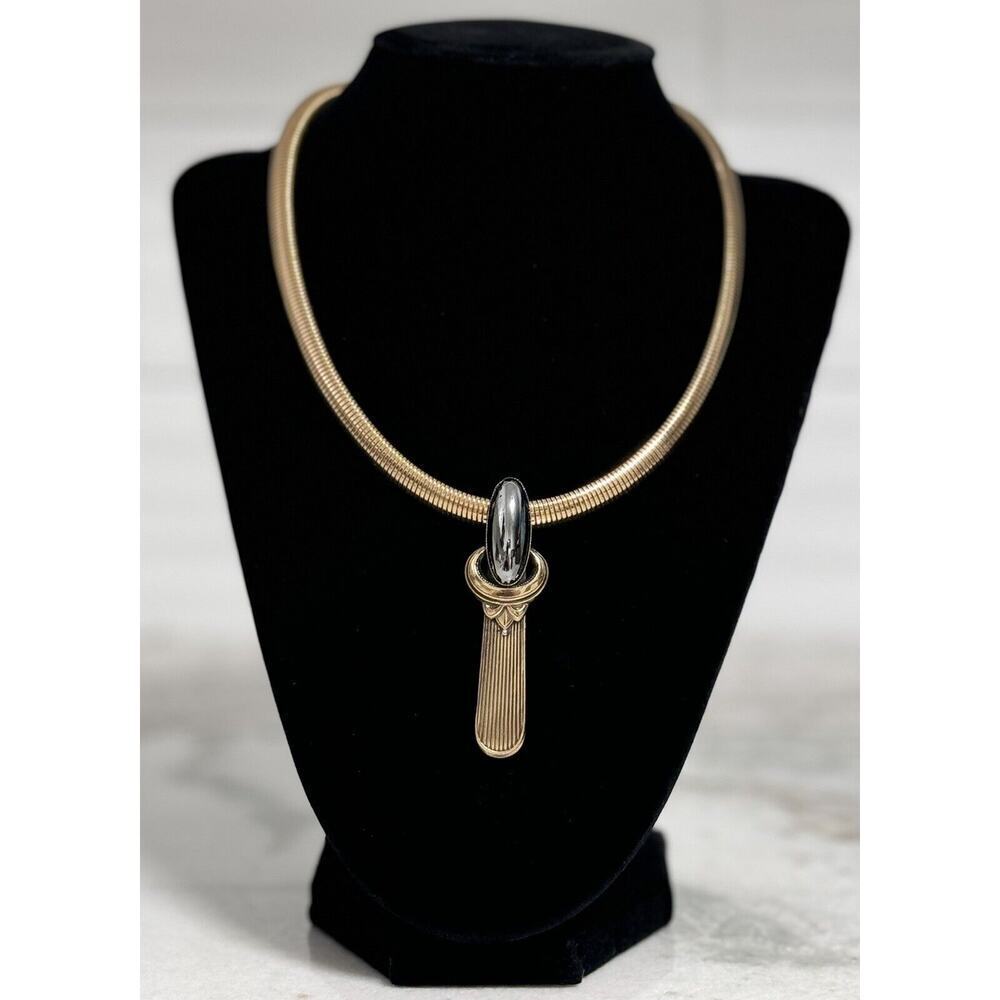 Vintage Ermani Bulatti Gold Tone Chunky Choker Collar Pendant Necklace